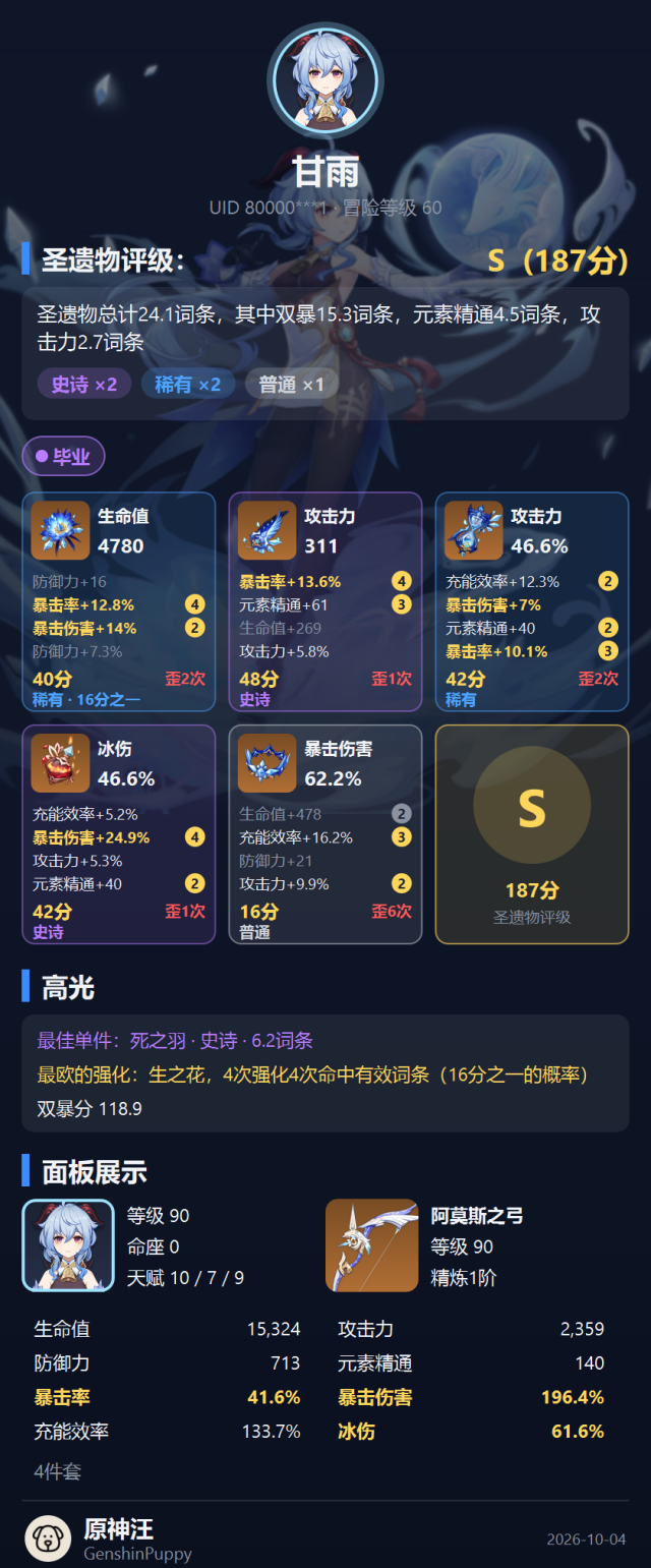 角色面板分享卡片